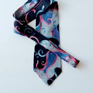 100% Silk Tie Made in Italy Men's One Size Blue/Red Swirl Pattern